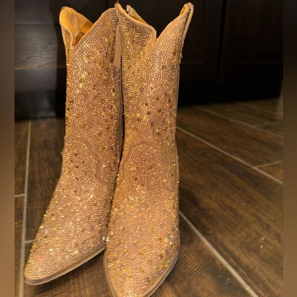 👢💎 NWT Dingo Glam Western Rosegold Rhinestone Cowgirl Boots 💎👢 DI577-RG sz 9.5 - Picture 3 of 7